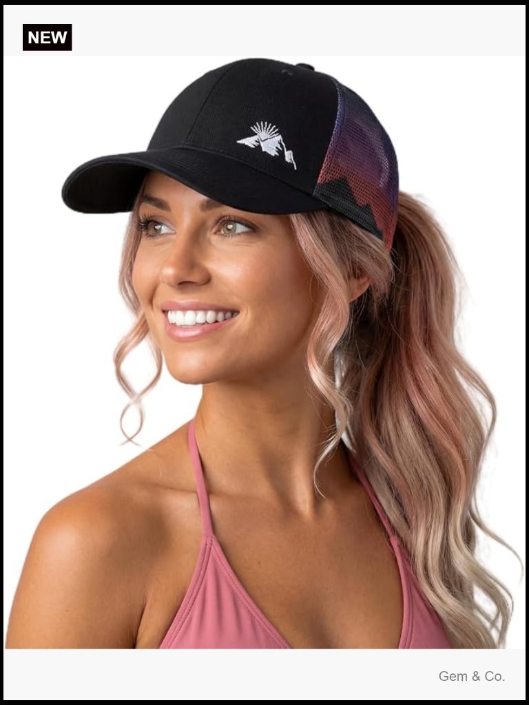 Chicpony High Low Ponytail Beach Trucker Hat Women's Snapback